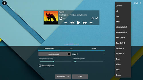 Les captures d'écran du programme Poweramp pour le portable ou la tablette Android.