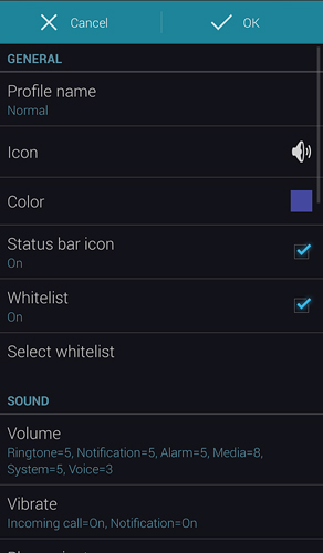 Capturas de pantalla del programa Profile scheduler para teléfono o tableta Android.