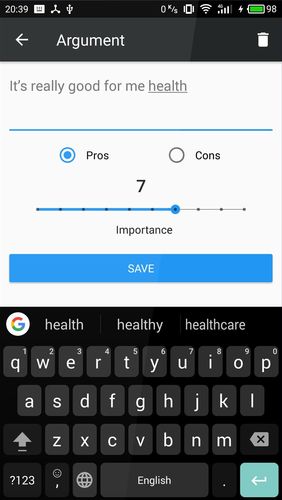 Screenshots of Pros & Cons: The best decision program for Android phone or tablet.