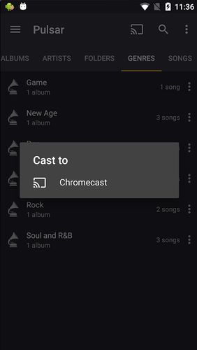 Les captures d'écran du programme Pulsar - Music player pour le portable ou la tablette Android.