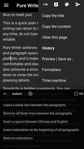 Les captures d'écran du programme Pure writer - Never lose content editor pour le portable ou la tablette Android.