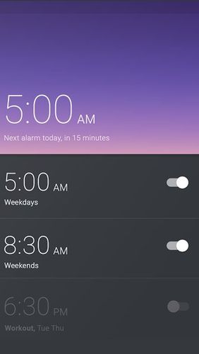 Screenshots des Programms Timely alarm clock für Android-Smartphones oder Tablets.