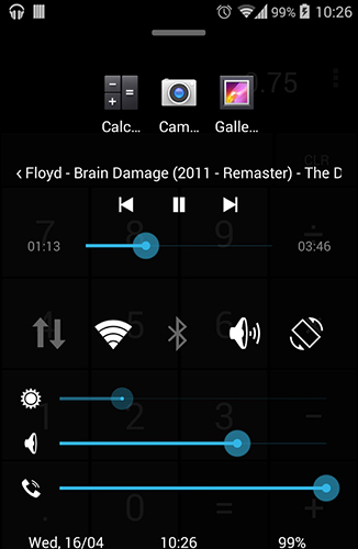 Screenshots of Quick control dock program for Android phone or tablet.