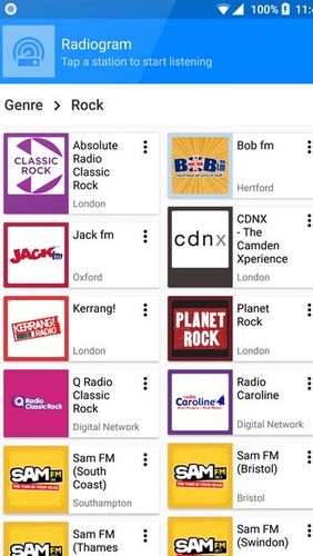 Screenshots des Programms Slacker radio für Android-Smartphones oder Tablets.