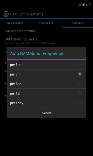 的Android手机或平板电脑RAM: Control eXtreme程序截图。