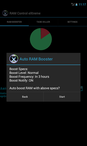 Screenshots of RAM: Control eXtreme program for Android phone or tablet.