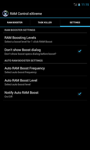 Capturas de pantalla del programa RAM: Control eXtreme para teléfono o tableta Android.