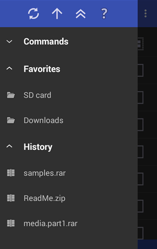 Capturas de tela do programa RAR em celular ou tablete Android.