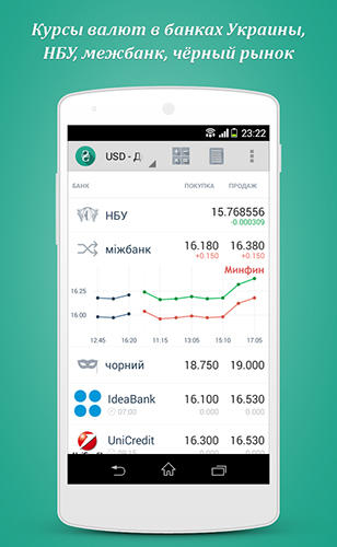 Les captures d'écran du programme Rates in ua pour le portable ou la tablette Android.