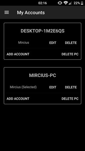 Capturas de pantalla del programa Remote fingerprint unlock para teléfono o tableta Android.