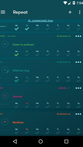 Screenshots des Programms Habitory: Habit tracker für Android-Smartphones oder Tablets.