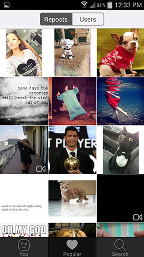 Screenshots des Programms Repost for Instagram für Android-Smartphones oder Tablets.