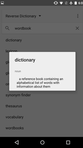 Reverse dictionary を無料でアンドロイドにダウンロード。携帯電話やタブレット用のプログラム。