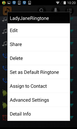Capturas de tela do programa Ringtone maker mp3 cutter em celular ou tablete Android.