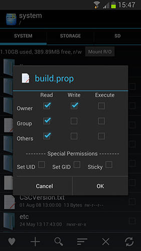 Les captures d'écran du programme Root explorer pour le portable ou la tablette Android.