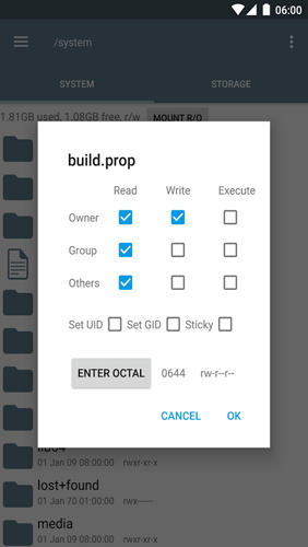 Capturas de pantalla del programa Root Explorer para teléfono o tableta Android.