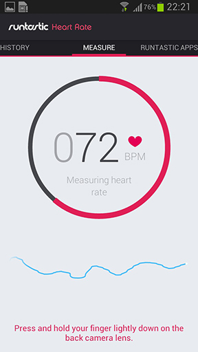 的Android手机或平板电脑Runtastic heart rate程序截图。