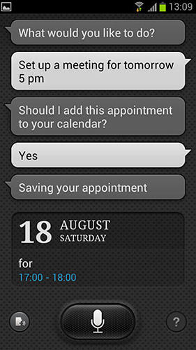 Capturas de tela do programa S Voice em celular ou tablete Android.