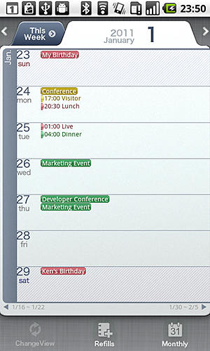 Capturas de pantalla del programa Schedule St para teléfono o tableta Android.
