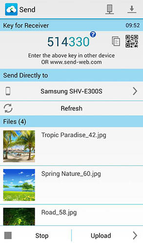 Send anywhere: File transfer的Android应用，下载程序的手机和平板电脑是免费的。