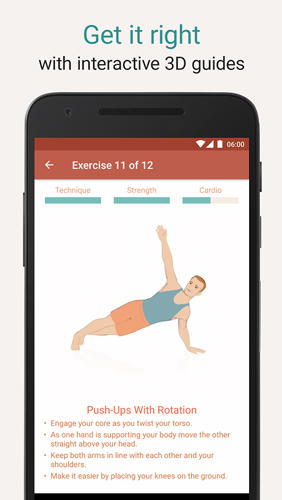 アンドロイドの携帯電話やタブレット用のプログラムSeven: Workout のスクリーンショット。