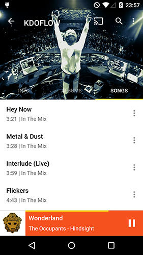 Les captures d'écran du programme Shuttle+ music player pour le portable ou la tablette Android.