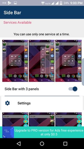 アンドロイドの携帯電話やタブレット用のプログラムSideBar のスクリーンショット。