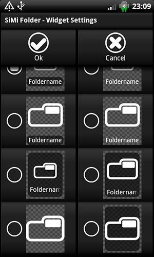 アンドロイドの携帯電話やタブレット用のプログラムSiMi folder widget のスクリーンショット。