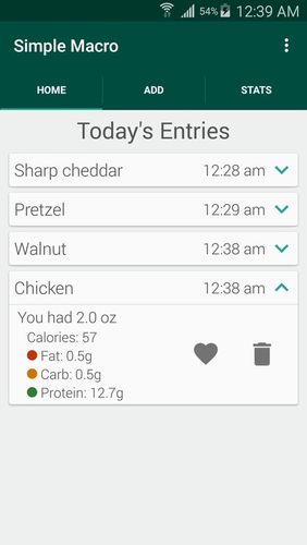 Aplicativo Simple macro - Calorie counter para Android, baixar grátis programas para celulares e tablets.