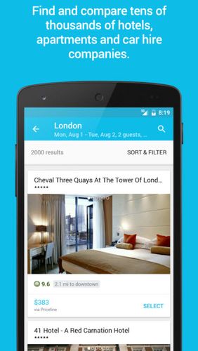 Screenshots of Skyscanner program for Android phone or tablet.