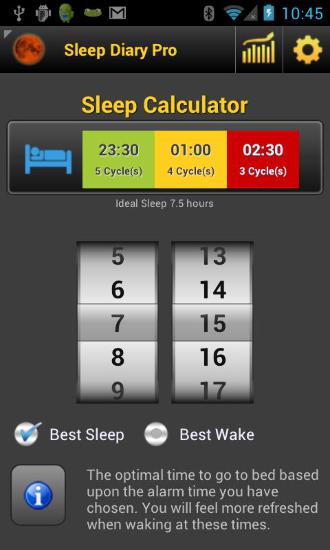 Les captures d'écran du programme Sleep Diary pour le portable ou la tablette Android.