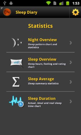 Screenshots of Sleep Diary program for Android phone or tablet.