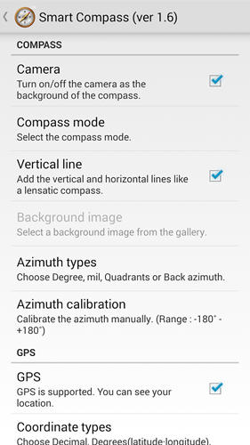 Les captures d'écran du programme Smart compass pour le portable ou la tablette Android.
