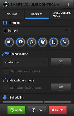 Les captures d'écran du programme Smart volume control+ pour le portable ou la tablette Android.