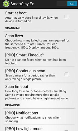 Les captures d'écran du programme Smart stay ex pour le portable ou la tablette Android.