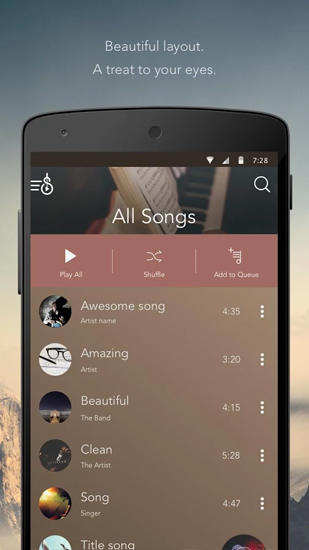 アンドロイドの携帯電話やタブレット用のプログラムSolo Music: Player Pro のスクリーンショット。