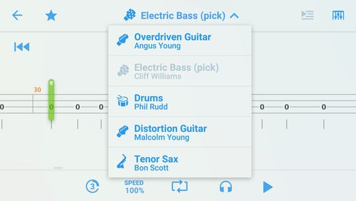 アンドロイドの携帯電話やタブレット用のプログラムSongsterr: Guitar tabs & chords のスクリーンショット。