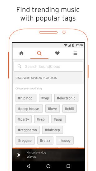Capturas de pantalla del programa SoundCloud para teléfono o tableta Android.
