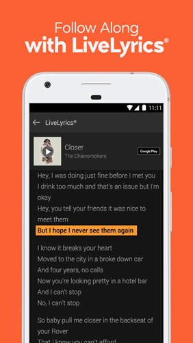 的Android手机或平板电脑SoundHound: Music Search程序截图。