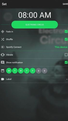 Capturas de pantalla del programa SpotOn - Sleep & wake timer for Spotify para teléfono o tableta Android.