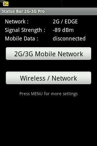 Скріншот додатки Status bar 2G-3G для Андроїд. Робочий процес.