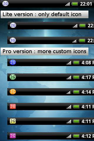 Screenshots of Status bar 2G-3G program for Android phone or tablet.