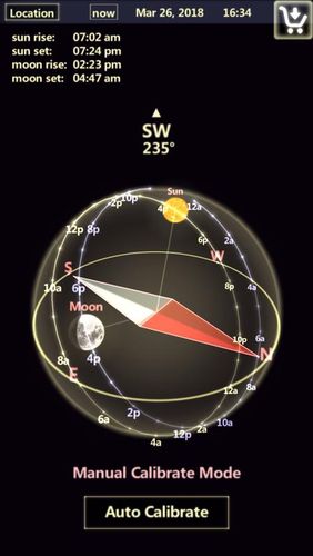 Скріншот додатки Sun & Moon tracker для Андроїд. Робочий процес.