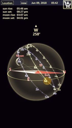 Capturas de pantalla del programa Sun & Moon tracker para teléfono o tableta Android.
