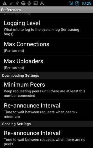 Capturas de pantalla del programa Swarm torrent client para teléfono o tableta Android.