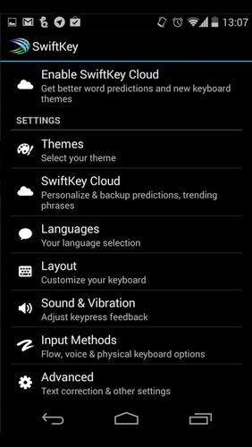 Capturas de tela do programa SwiftKey keyboard em celular ou tablete Android.