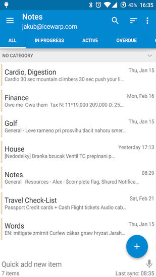 Les captures d'écran du programme Tasks and Notes pour le portable ou la tablette Android.