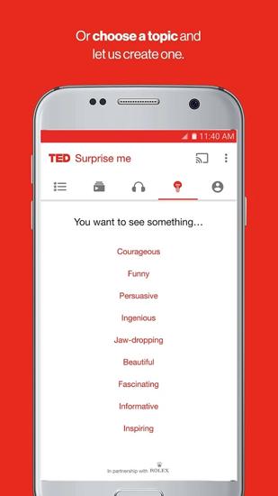 Capturas de pantalla del programa Ted para teléfono o tableta Android.