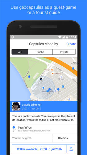Screenshots des Programms Telecapsule: Time Capsule für Android-Smartphones oder Tablets.