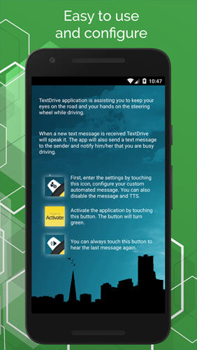 Screenshots of Text Drive: No Texting While Driving program for Android phone or tablet.